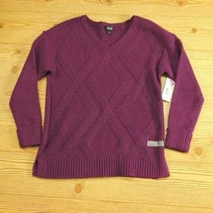 Ana a new approach Women's V- Neck knit Long Sleeves Sweater Purple Sz Small